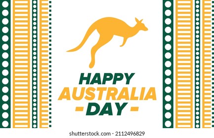 Australia Day. National happy holiday, celebrated annual in January 26. Australian patriotic elements. Kangaroo silhouette. Poster, card, banner and background. Vector illustration