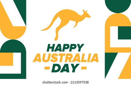 Australia Day. National happy holiday, celebrated annual in January 26. Australian patriotic elements. Kangaroo silhouette. Poster, card, banner and background. Vector illustration