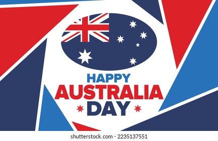 Australia Day. National happy holiday, celebrated annual in January 26. Australian patriotic elements. Kangaroo silhouette. Poster, card, banner and background. Vector illustration