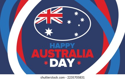 Australia Day. National happy holiday, celebrated annual in January 26. Australian patriotic elements. Kangaroo silhouette. Poster, card, banner and background. Vector illustration