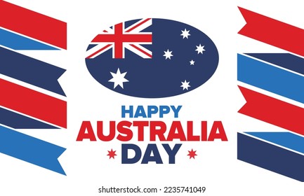 Australia Day. National happy holiday, celebrated annual in January 26. Australian patriotic elements. Kangaroo silhouette. Poster, card, banner and background. Vector illustration