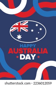 Australia Day. National happy holiday, celebrated annual in January 26. Australian patriotic elements. Kangaroo silhouette. Poster, card, banner and background. Vector illustration