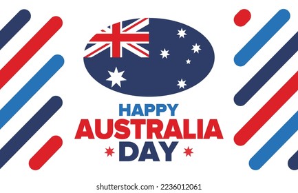 Australia Day. National happy holiday, celebrated annual in January 26. Australian patriotic elements. Kangaroo silhouette. Poster, card, banner and background. Vector illustration