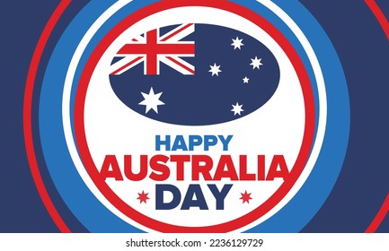 Australia Day. National happy holiday, celebrated annual in January 26. Australian patriotic elements. Kangaroo silhouette. Poster, card, banner and background. Vector illustration
