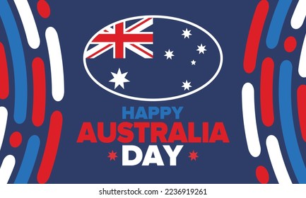 Australia Day. National happy holiday, celebrated annual in January 26. Australian patriotic elements. Kangaroo silhouette. Poster, card, banner and background. Vector illustration