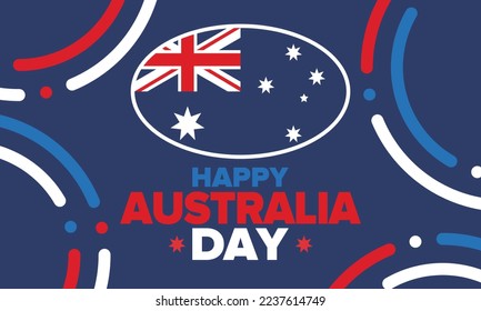 Australia Day. National happy holiday, celebrated annual in January 26. Australian patriotic elements. Kangaroo silhouette. Poster, card, banner and background. Vector illustration