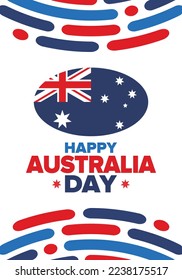 Australia Day. National happy holiday, celebrated annual in January 26. Australian patriotic elements. Kangaroo silhouette. Poster, card, banner and background. Vector illustration