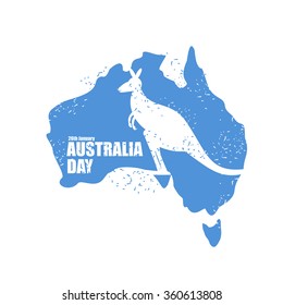 Australia day. National Patriotic holiday in Australia. Map of continent. Kangaroo recognizable animal in country. 26 January.
