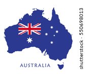 Australia Day poster with Australian map, flag and stars on white background. Greeting card design. Vector illustration.
