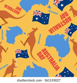 Australia day seamless pattern. Ornament for national date of Australian. Map of Aussie and kangaroo. Traditional public holiday in country and wild animal