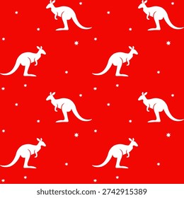 Australia Day Seamless Pattern with White Kangaroos on Red Background