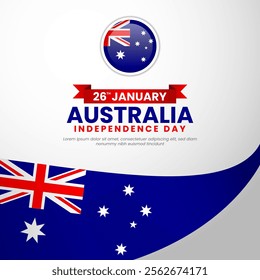 Australia day Square Banner background for greeting card, poster, label, prints with waving flag