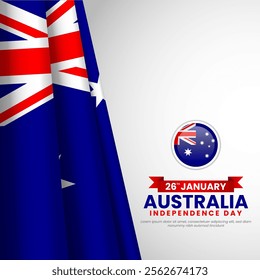 Australia day Square Banner background for greeting card, poster, label, prints with waving flag