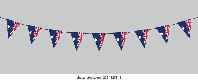 Australia day triangle flag banner in australian flag colors, panoramic vector decorative element svg