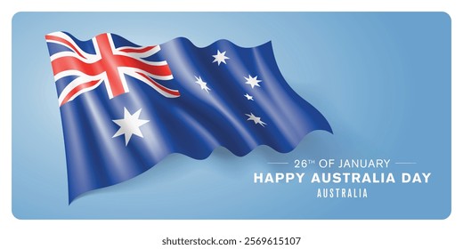 Australia day vector banner, greeting card. Australian wavy flag in 26th of January patriotic holiday horizontal design with realistic flag