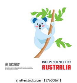 Australia Day with a vector illustration of a koala climbing a tree trunk, with a white background