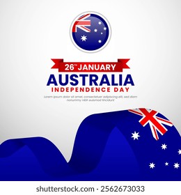 Australia day waving ribbon flag square banner background design for independence day