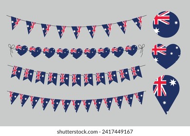 Australia decorative symbols, set of vector design elements, australian flag, love Australia