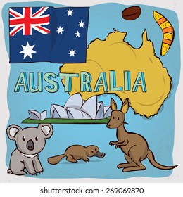 Australia design set. Hand drawn cartoon vector illustration.