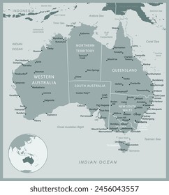 Australien - Detaillierte Karte mit administrativen Abteilungen Land. Vektorillustration