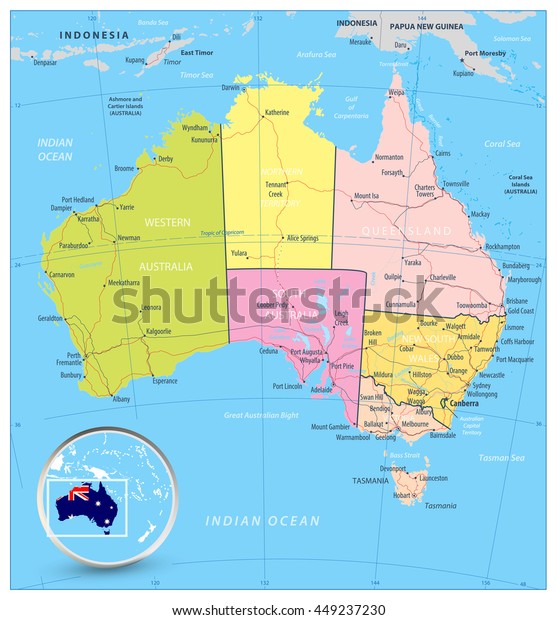 Australia Detailed Political Map Roads Water Stock Vector (Royalty Free ...