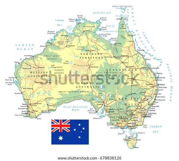 オーストラリア 詳細な地形図と国旗 イラトス のベクター画像素材 ロイヤリティフリー