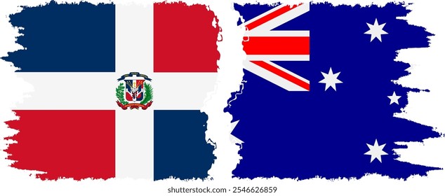 Australia and Dominican Republic grunge flags connection, vector