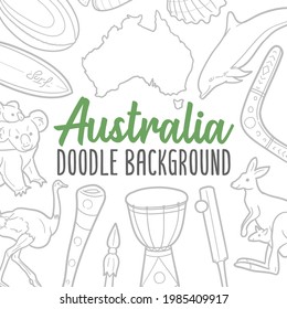 Australia Doodle Banner Icon. Travel Vector Illustration Hand Drawn Art. Line Symbols Sketch Background.