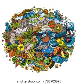 Australia doodles elements and symbols background. Vector hand drawn illustration