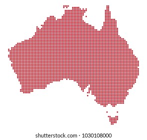 An Australia dot map in red isolated on a white background