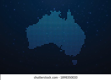 Australia Dotted Map In Futuristic Style, Glowing Outline Made Of Stars Lines Dots. Communication, Internet Technologies Concept On Dark Blue Space Background. Vector Illustration.