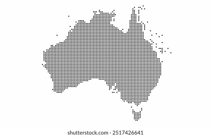 Australien gepunktete Karte mit farbiger Textur im Dot-Style. Abstrakte Vektorgrafik einer Landkarte mit Halbtoneffekt für Infografik. 