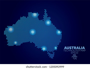 Australia dotted technology map. Modern data communication concept