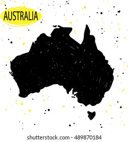
Australia. Drawing by hand with dots and shading. Yellow, black, white.
