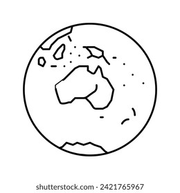 vector de icono de la línea de mapa del planeta terrestre de australia. señal del mapa del planeta tierra de australia. símbolo de contorno aislado ilustración negra