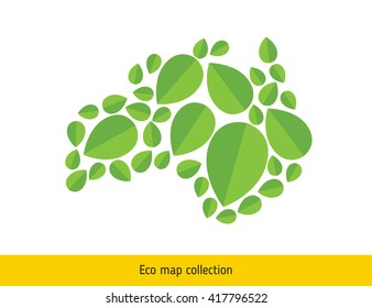 Australia eco map. Green leaf Australia map