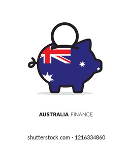 Australia economic concept. Piggy bank with national flag.