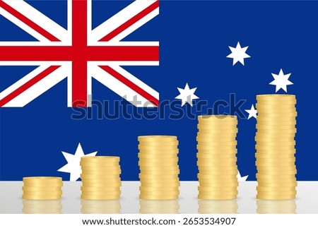 Australia Economy. Flag of Australia with Coin Stack. Financial and Investment Concept. Vector Illustration.  
