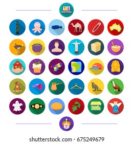 Australia, Egypt, animals and other web icon in flat style. animal, business, travel, icons in set collection.