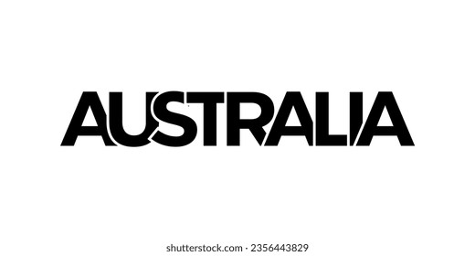 Australia emblem for print and web. Design features geometric style, vector illustration with bold typography in modern font. Graphic slogan lettering isolated on white background.