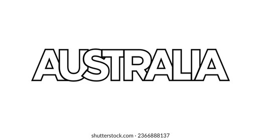 Australia emblem for print and web. Design features geometric style, vector illustration with bold typography in modern font. Graphic slogan lettering isolated on white background.