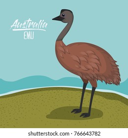 australia emu poster with outdoor scene in colorful silhouette