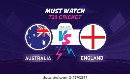 Australien und England treffen auf Illustration. AUS vs ENG Vektorillustration für internationale Cricket-Spiele. ENG vs AUS Vektorgrafik EPS-Format