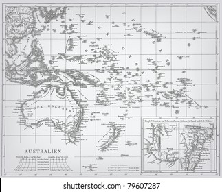 Australia, engraving vector map from "The Complete encyclopedia of illustrations" containing the original illustrations of The iconographic encyclopedia of science, literature and art, 1851.