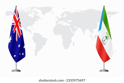 Australia and Equatorial Guinea flags for official meeting against background of world map.