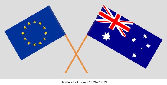 Australia and EU. The Australian and European flags. Official colors. Correct proportion. Vector illustration
