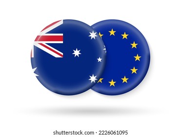 Australia and EU circle flags. 3d icon. European Union and Australian national symbols. Vector illustration.