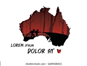 Australia fire. Social poster. Text written in black letters under Australia continent on a white background of a map of Australia. Can delete that text.