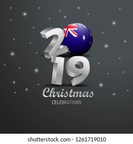 Australia Flag 2019 Merry Christmas Typography. New Year Abstract Celebration background