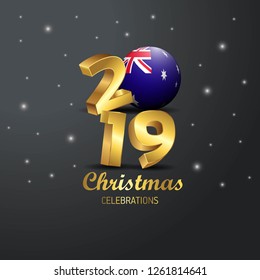 Australia Flag 2019 Merry Christmas Typography. New Year Abstract Celebration background